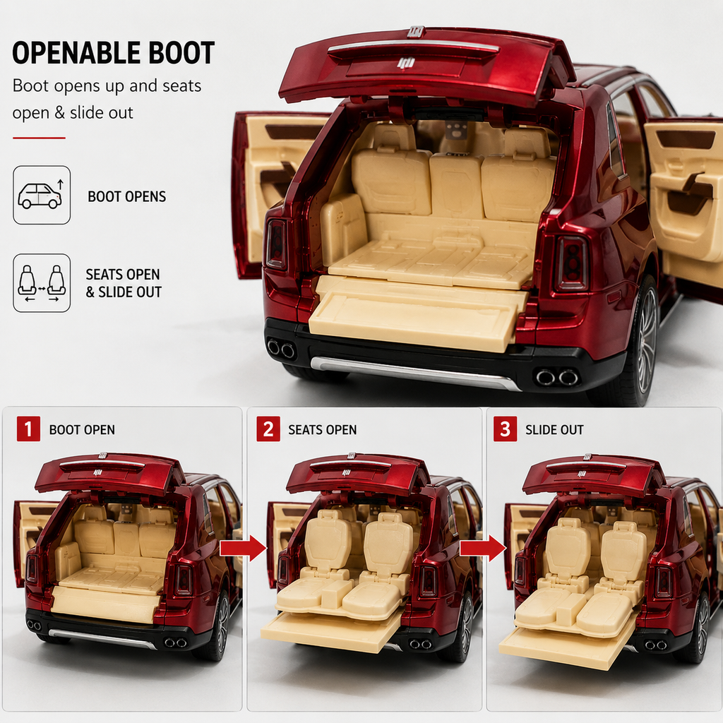 1:18 Premium Die-Cast Luxury SUV Model Car – Openable Doors, Hood & Boot with Sliding Seats