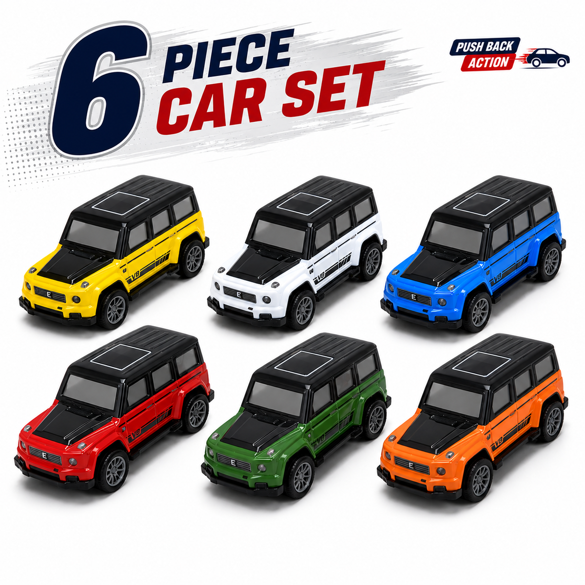 6 Pcs Pull Back Toy Cars Set for Kids – No Battery Push & Go Mini Cars