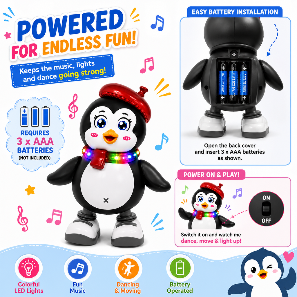 Dancing Penguin Toy with Music & Colorful LED Lights | Battery Operated Walking Duck for Kids & Toddlers (Copy)