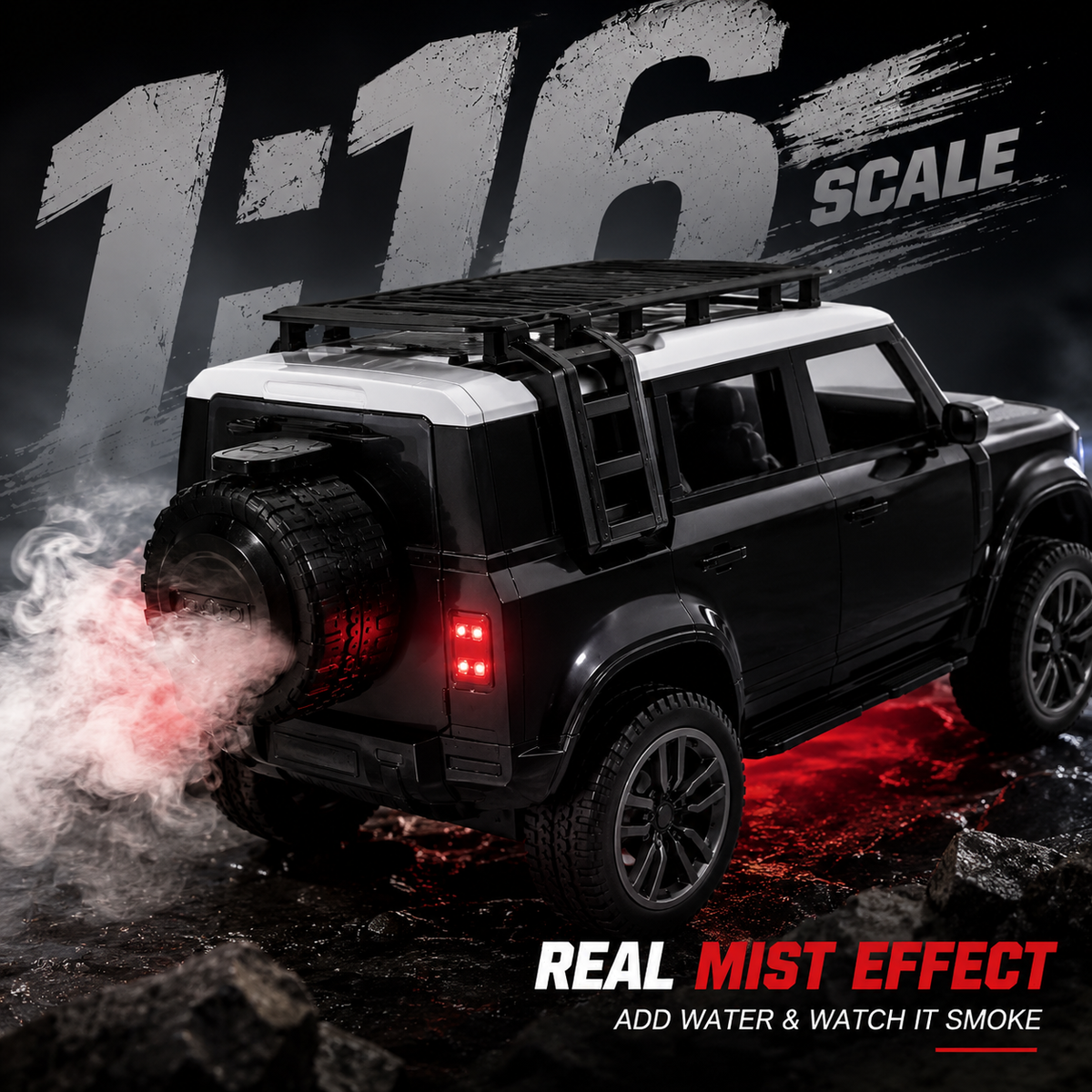 RC Spray SUV Car with Real Mist Effect, App & Remote Control, USB Type-C Rechargeable, LED Lights, Openable Doors & Roof Rack Toy for Kids
