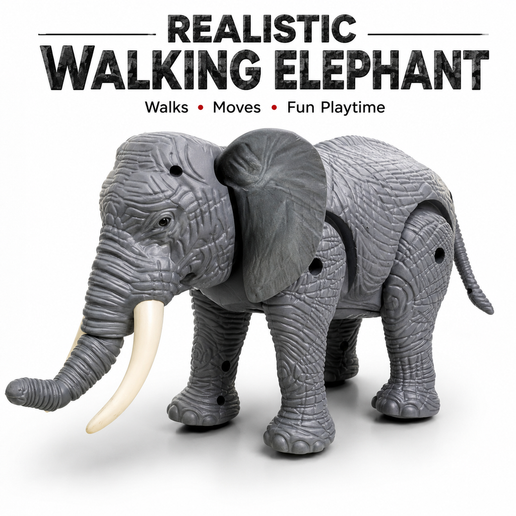 Walking Elephant Toy for Kids with Moving Trunk & Elephant Sound, Realistic Battery Operated Animal Toy for Boys & Girls