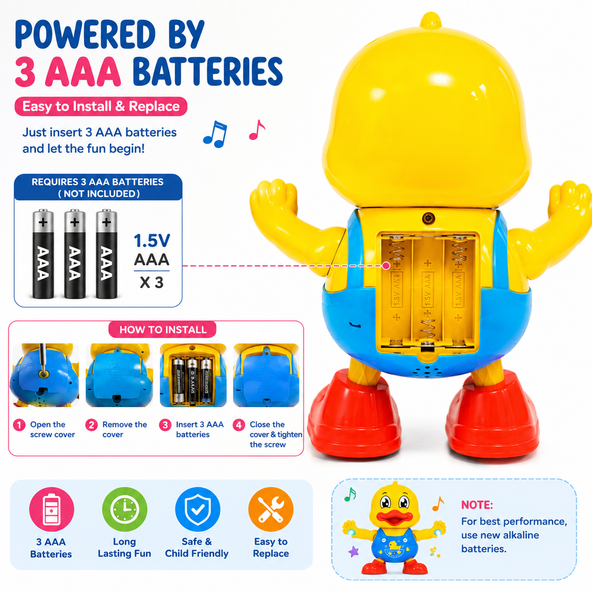Dancing duck Toy with Music & Colorful LED Lights | Battery Operated Walking Duck for Kids & Toddlers