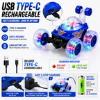 360° RC Stunt Car with LED Glowing Wheels, USB Type-C Rechargeable, Music & Double-Sided Driving Remote Control Toy for Boys & Girls Age 3+