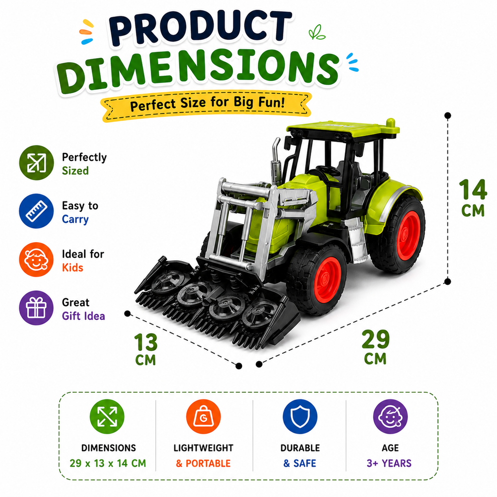 RC Farm Tractor Toy with Remote Control, 4-Way Movement & Manual Front Attachment, Rechargeable 4×AAA Battery Included, Kids Toy