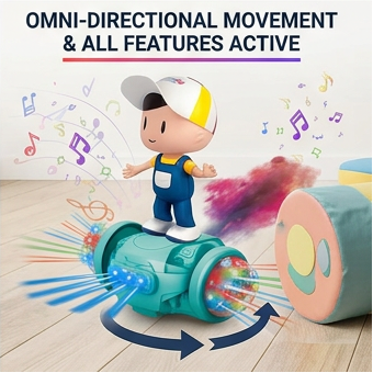 360 Degree Rotating Musical Dancing Boy 5D Light & Sound Toy with Bump & Go Action Toy for Kids.