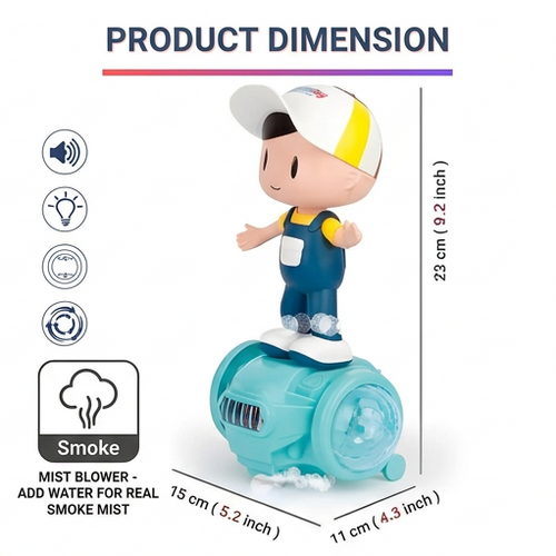 360 Degree Rotating Musical Dancing Boy 5D Light & Sound Toy with Bump & Go Action Toy for Kids.